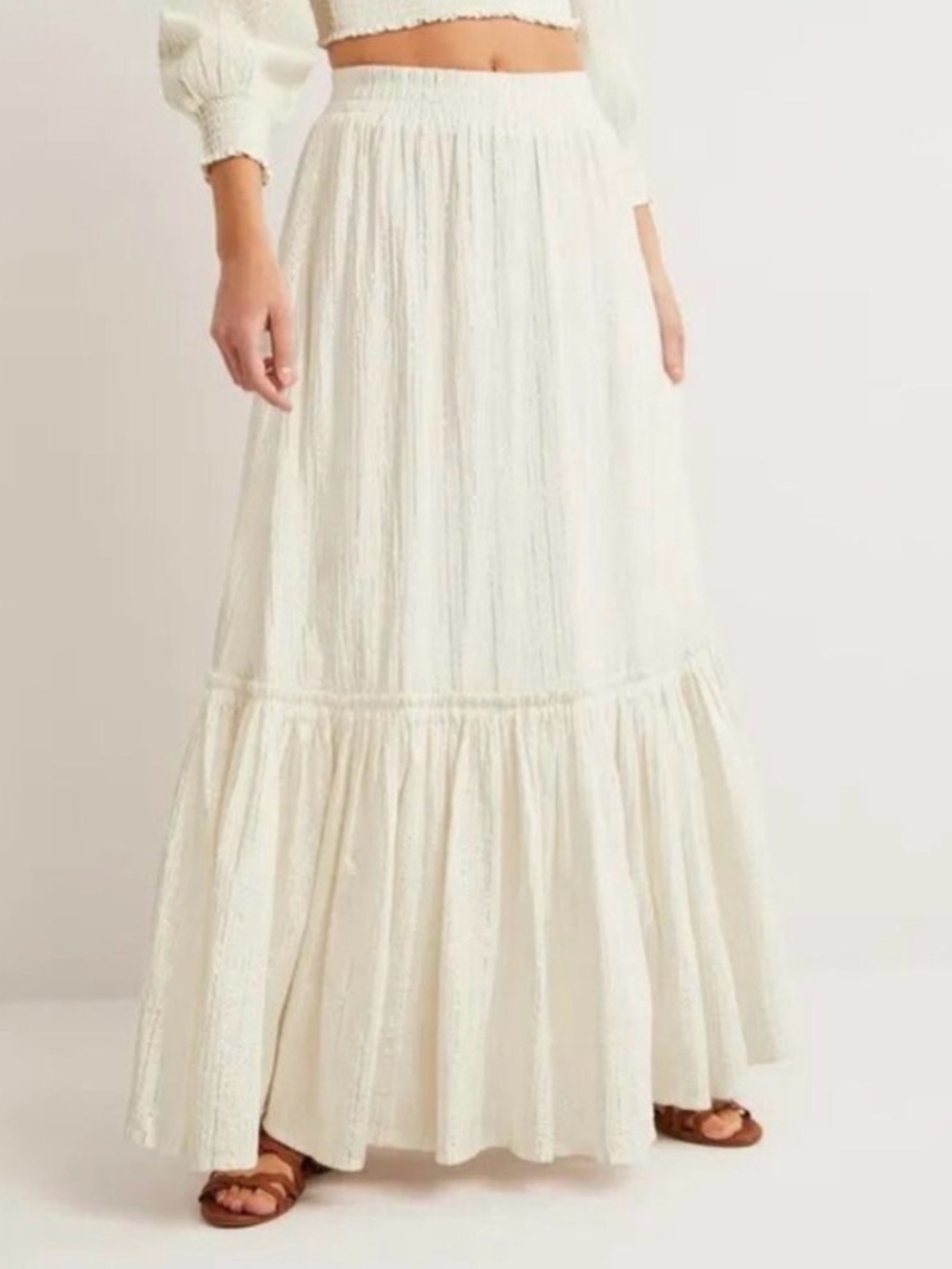 Boden Hot Holiday Maxi Skirt in Ivory Crinkle Lurex